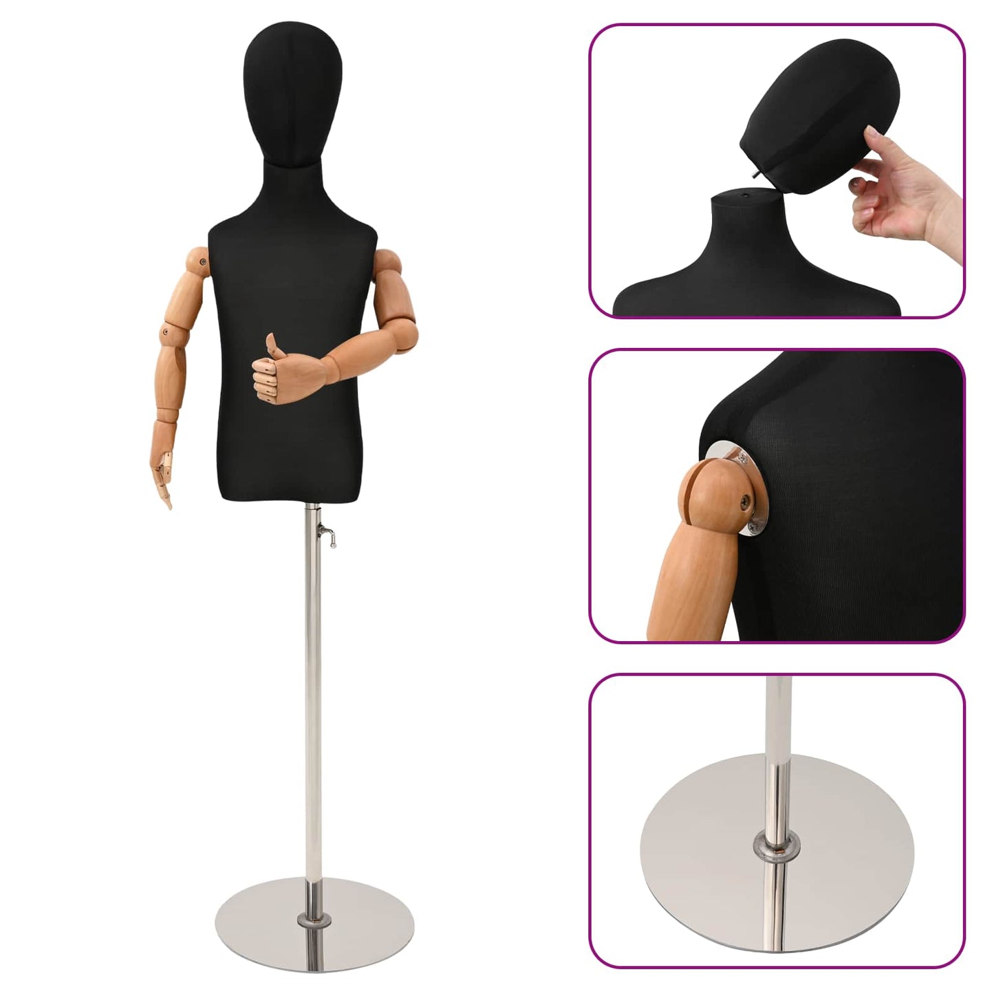 Adjustable 120-150 cm Mannequin with Base Unisex PP Black
