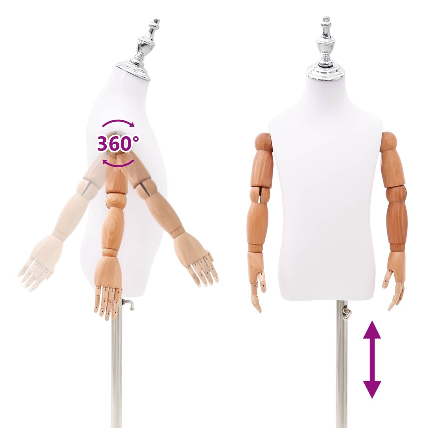 Adjustable 120-150 cm Mannequin with Base Unisex PP White