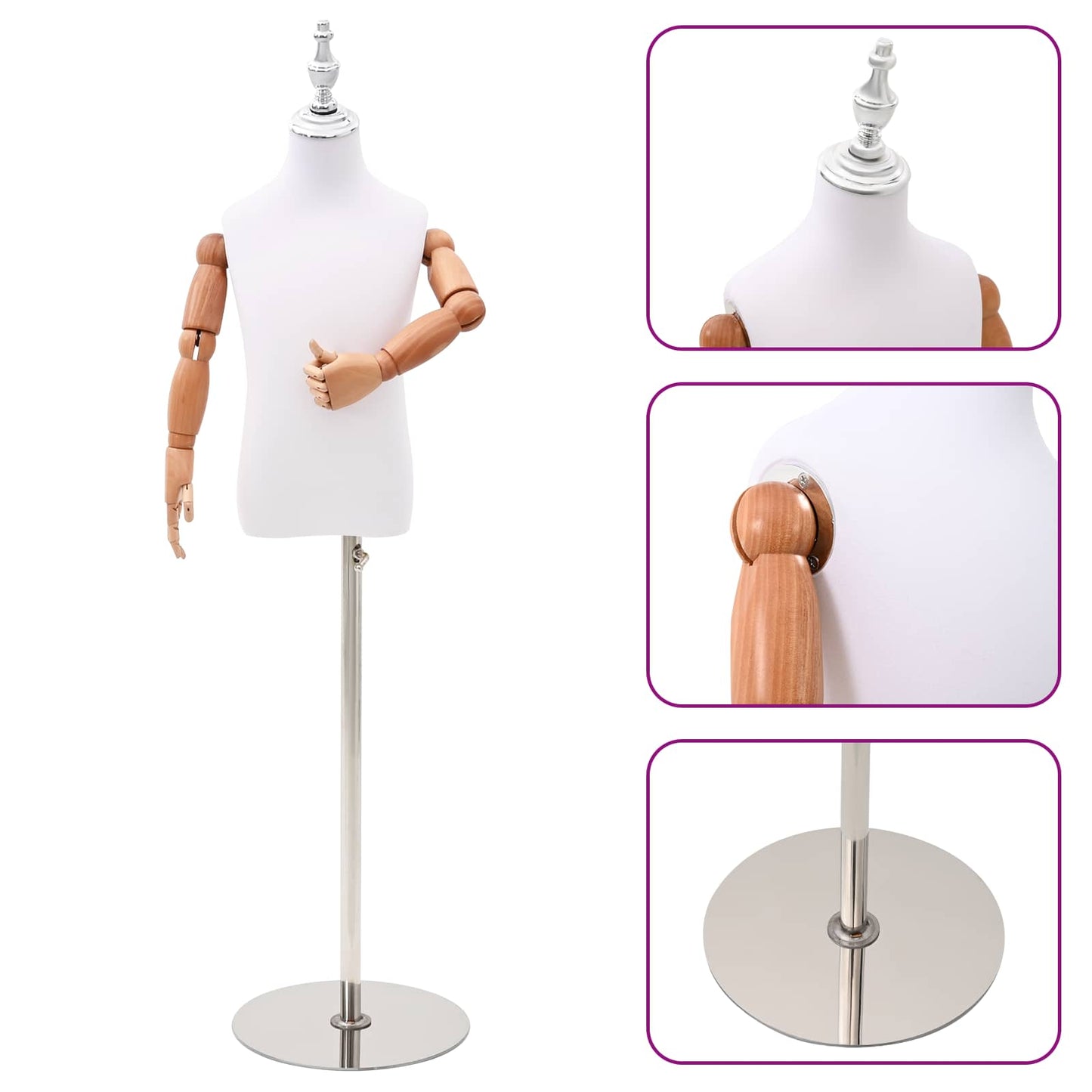 Adjustable 120-150 cm Mannequin with Base Unisex PP White