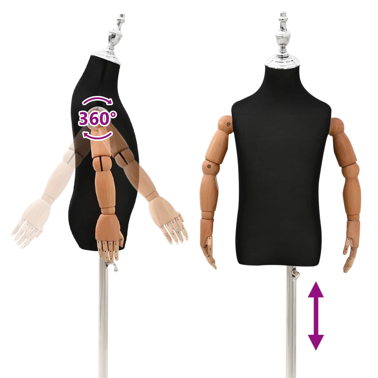 Adjustable 120-150 cm Mannequin with Base Unisex PP Black