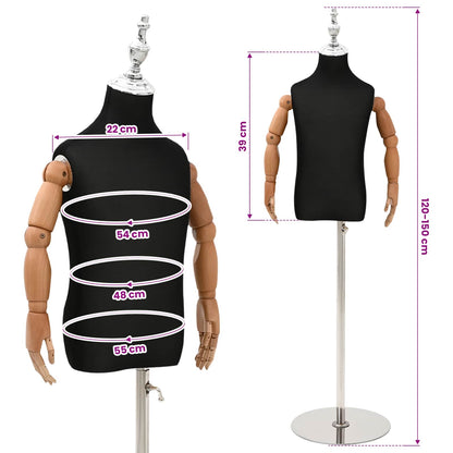 Adjustable 120-150 cm Mannequin with Base Unisex PP Black