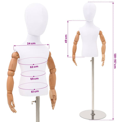 Adjustable 120-157 cm Mannequin with Base Unisex PP White