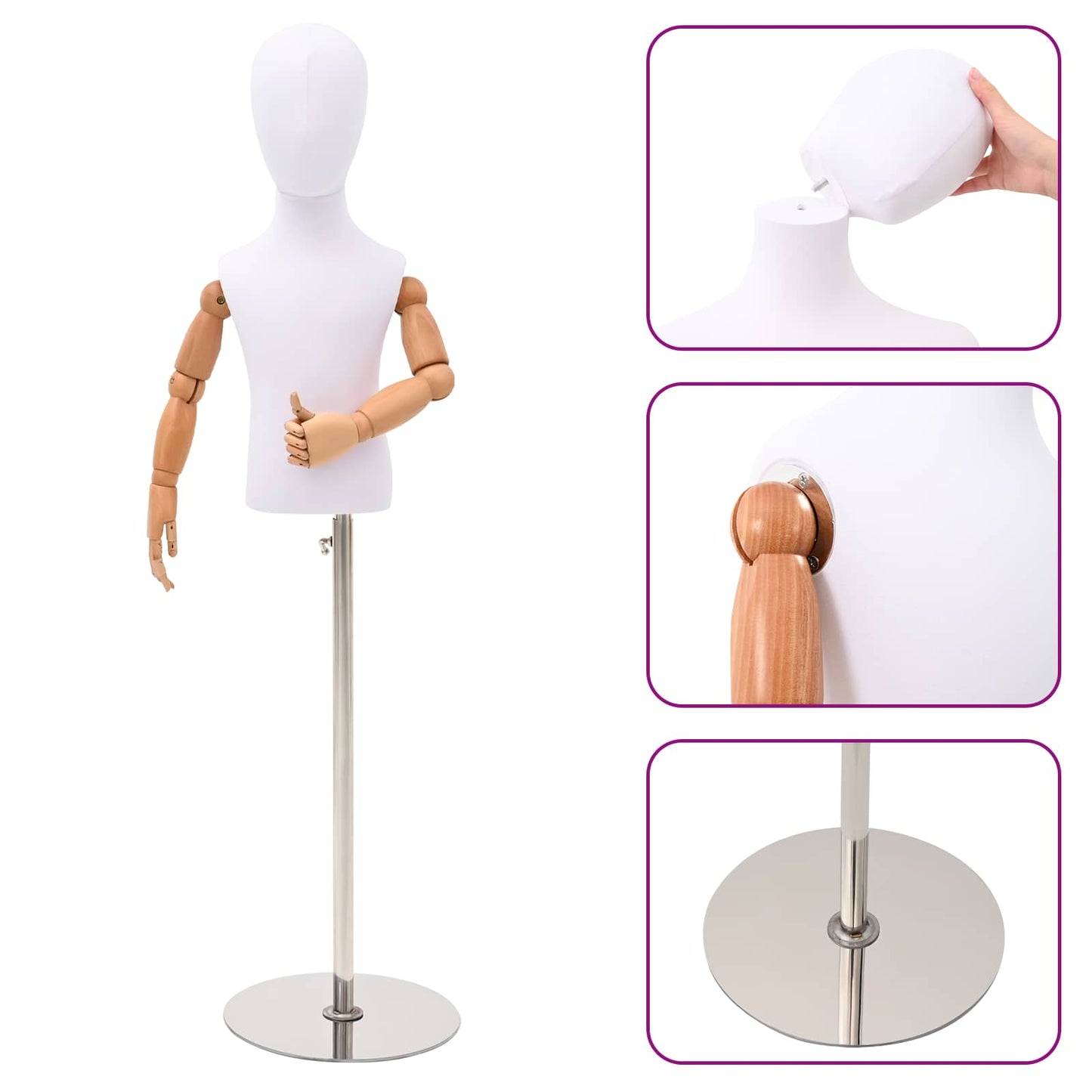Adjustable 120-157 cm Mannequin with Base Unisex PP White