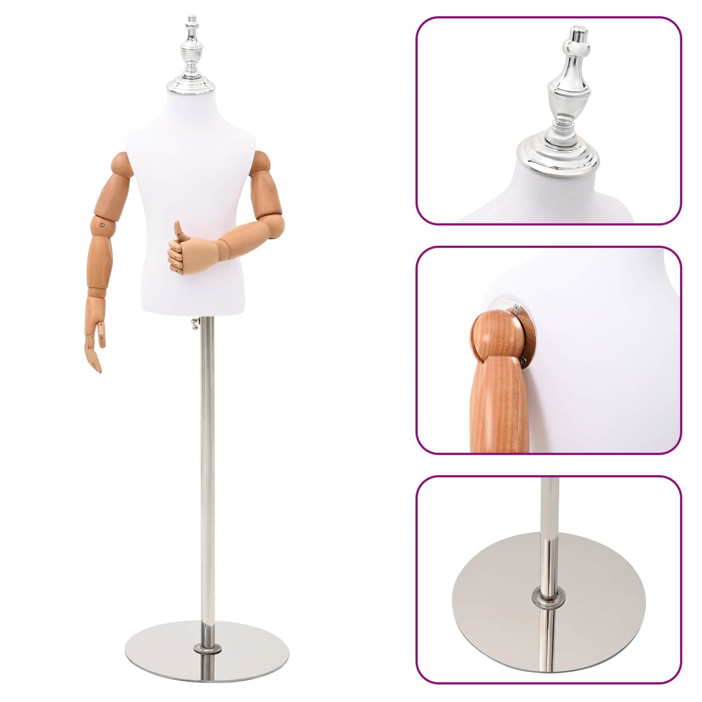 Adjustable 120-157 cm Mannequin with Base Unisex PP White