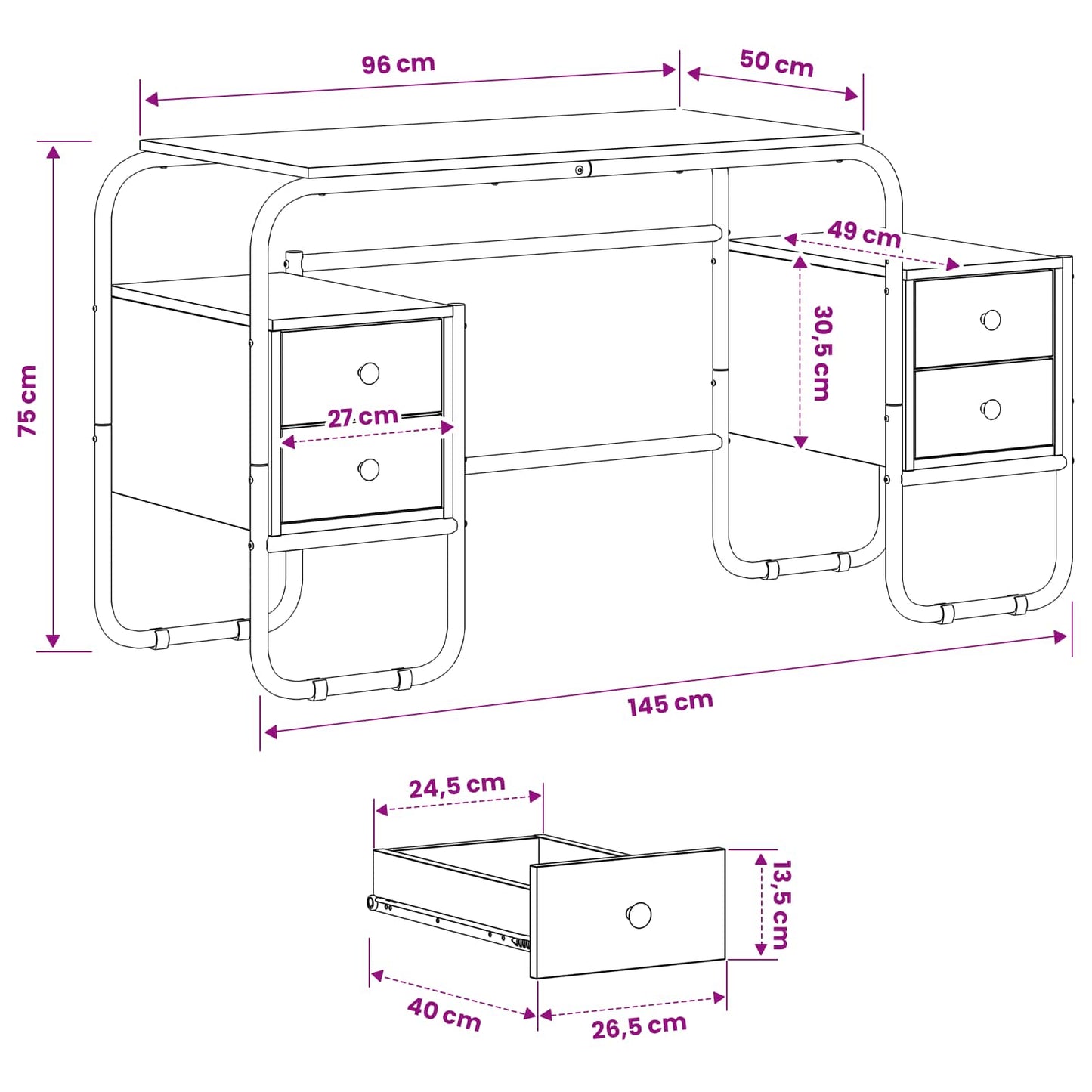Desk with Storage Black Oak 145 x 50 x 75 cm