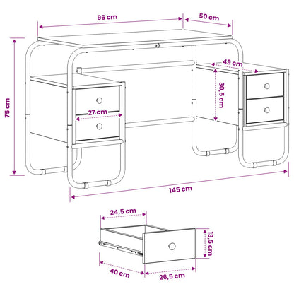 Desk with Storage Smoked Oak 145 x 50 x 75 cm