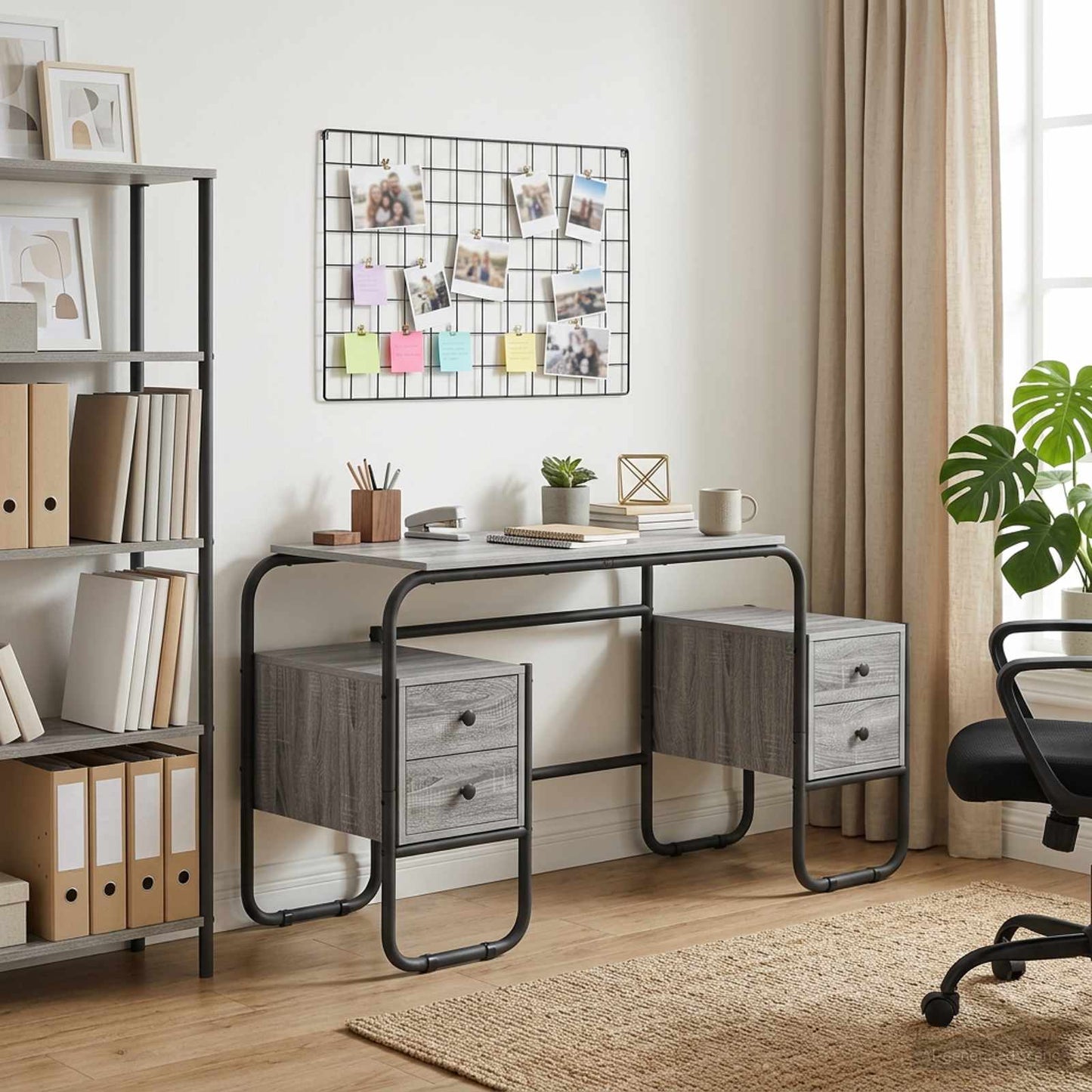 Desk with Storage Grey Sonoma 145 x 50 x 75 cm
