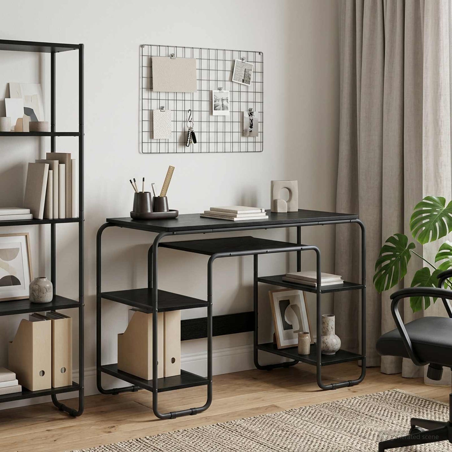 Desk with Storage Black Oak 113.5 x 52 x 75.5 cm