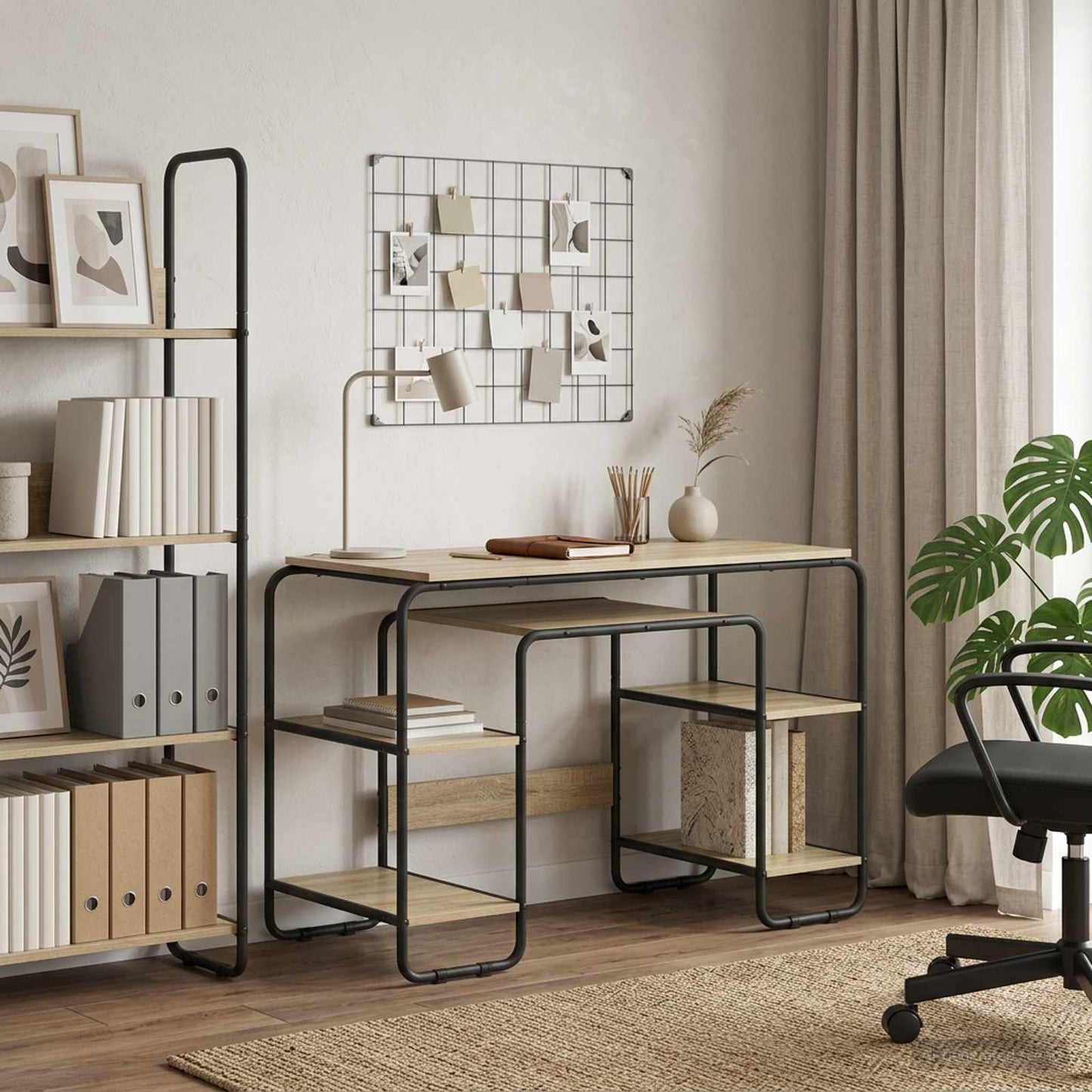 Desk with Storage Sonoma Oak 113.5 x 52 x 75.5 cm