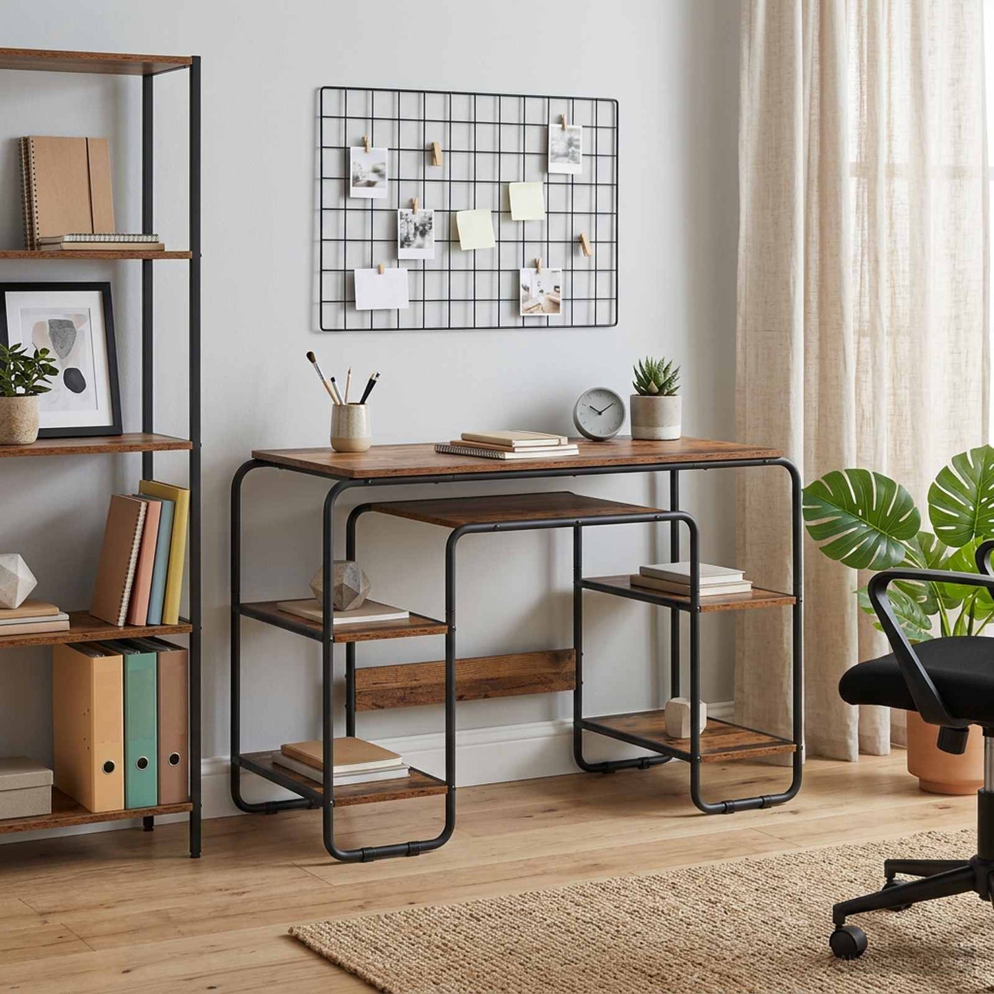 Desk with Storage Oak Wood 113.5 x 52 x 75.5 cm