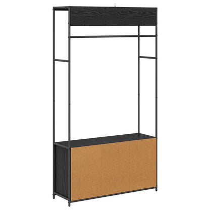 Coat Stand with Shoes Bench Black Oak 100 x 32 x 180.5 cm
