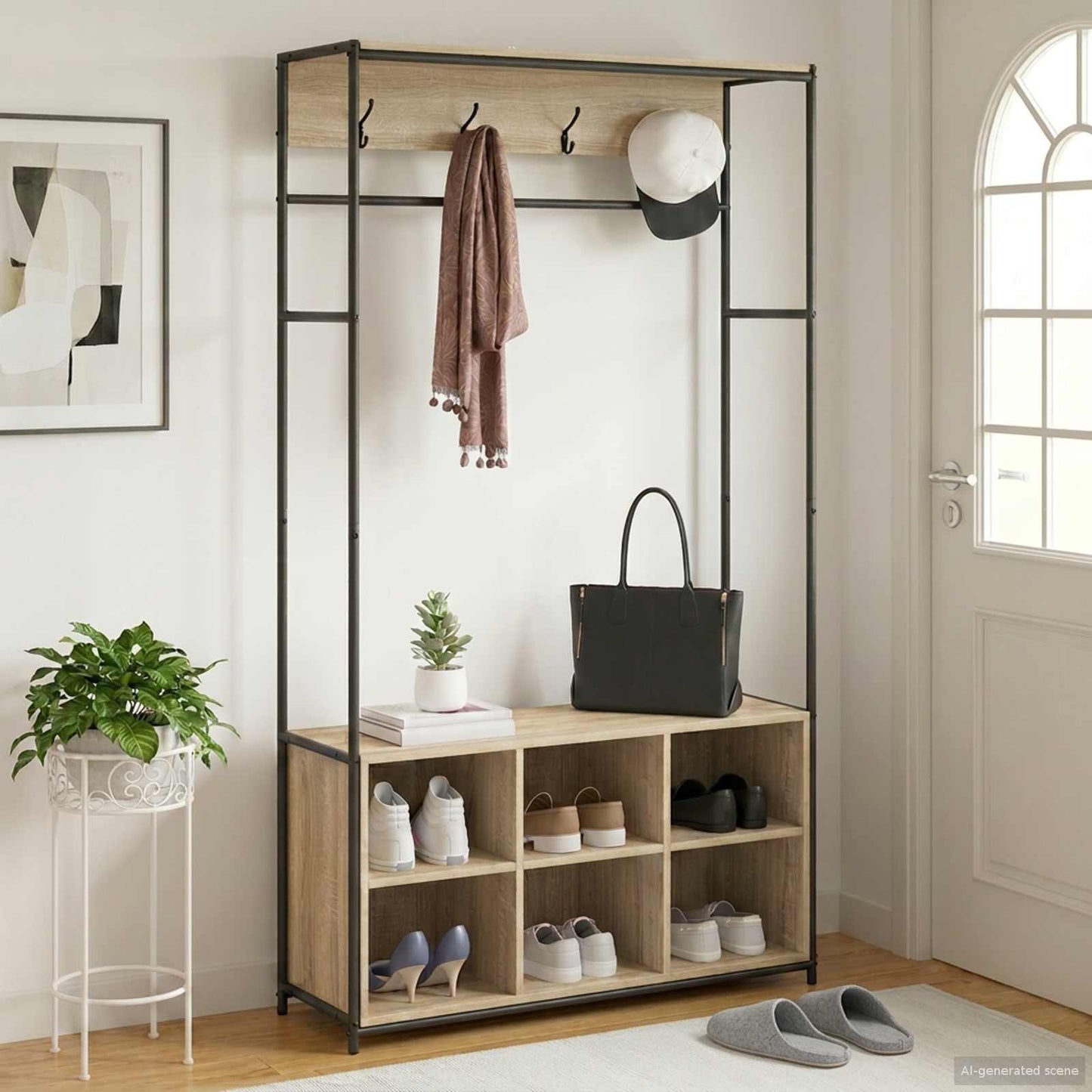Coat Stand with Shoes Bench Sonoma Oak 100 x 32 x 180.5 cm