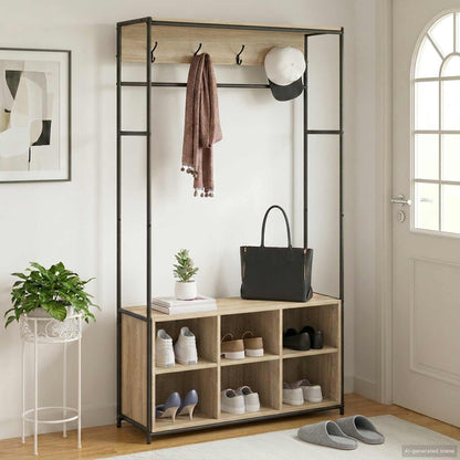 Coat Stand with Shoes Bench Sonoma Oak 100 x 32 x 180.5 cm