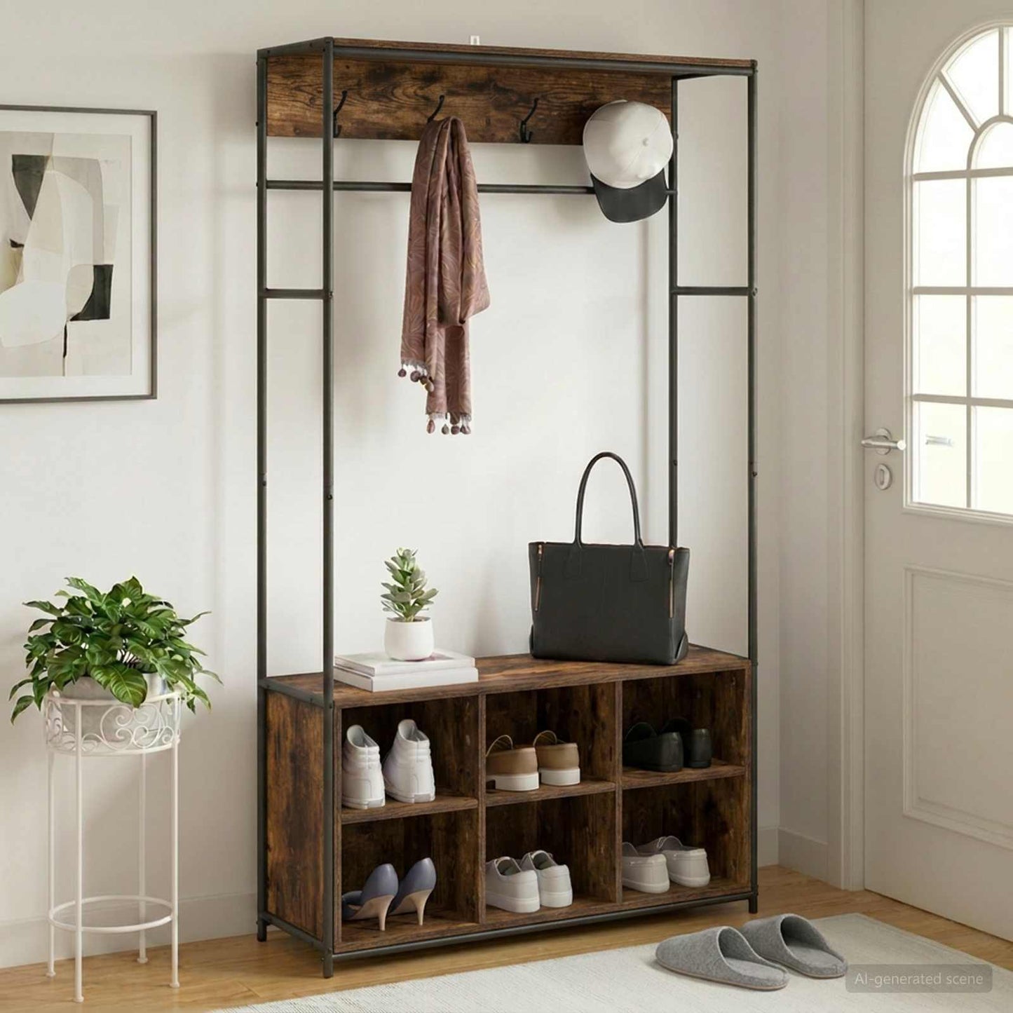 Coat Stand with Shoes Bench Smoked Oak 100 x 32 x 180.5 cm