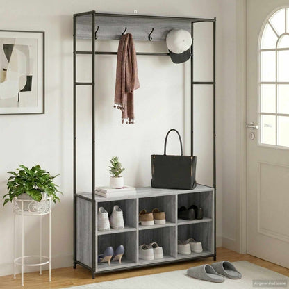 Coat Stand with Shoes Bench Grey Sonoma 100 x 32 x 180.5 cm