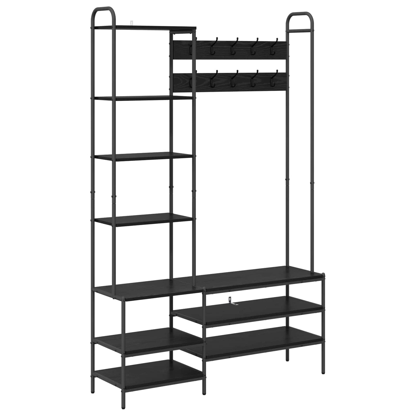 Coat Stand with Shoes Bench Black Oak 120.5 x 34 x 190 cm