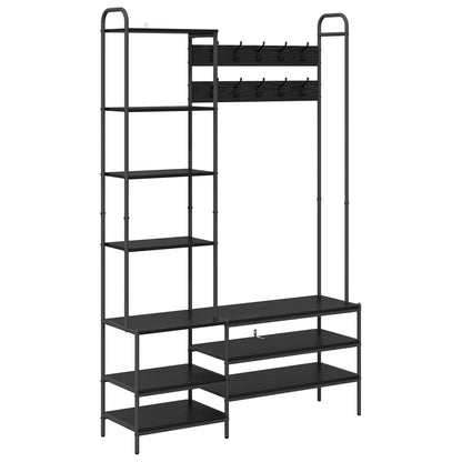 Coat Stand with Shoes Bench Black Oak 120.5 x 34 x 190 cm