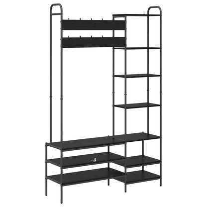 Coat Stand with Shoes Bench Black Oak 120.5 x 34 x 190 cm