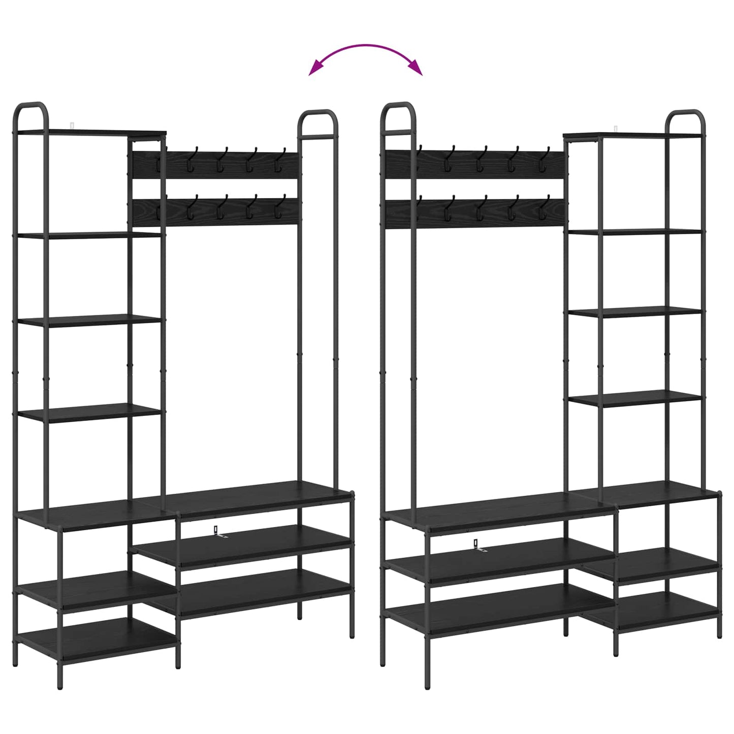 Coat Stand with Shoes Bench Black Oak 120.5 x 34 x 190 cm