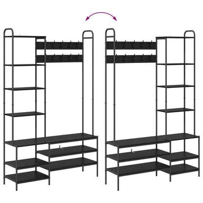 Coat Stand with Shoes Bench Black Oak 120.5 x 34 x 190 cm