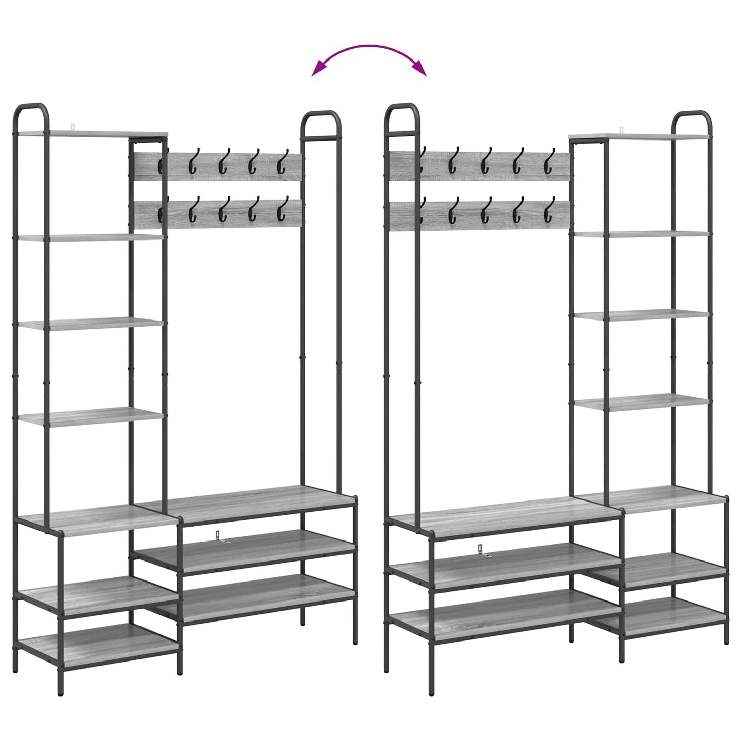 Coat Stand with Shoes Bench Grey Sonoma 120.5 x 34 x 190 cm