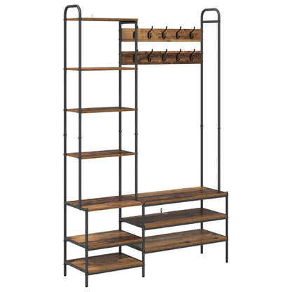 Coat Stand with Shoes Bench Old Wood 120.5 x 34 x 190 cm