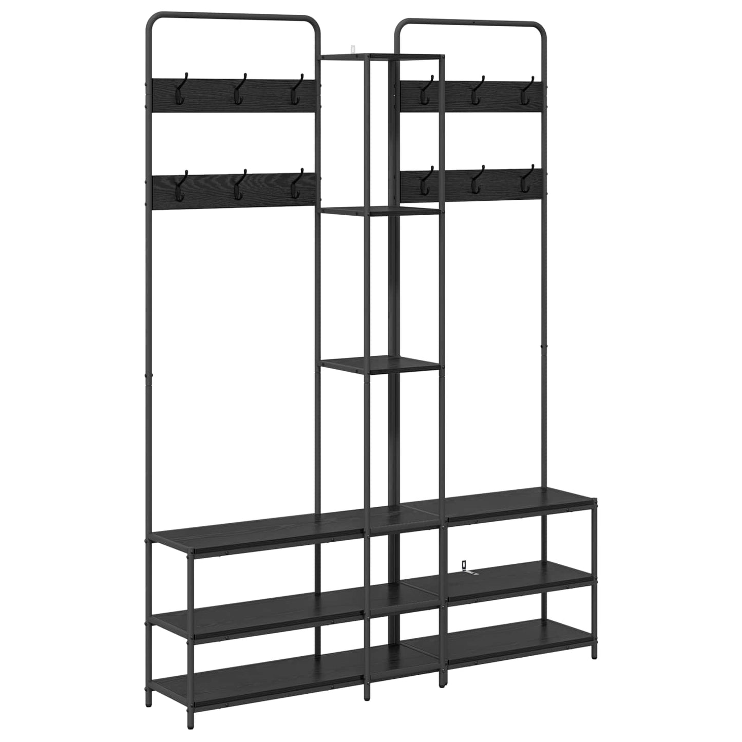 Coat Stand with Shoes Bench Black Oak 143 x 30 x 199.5 cm