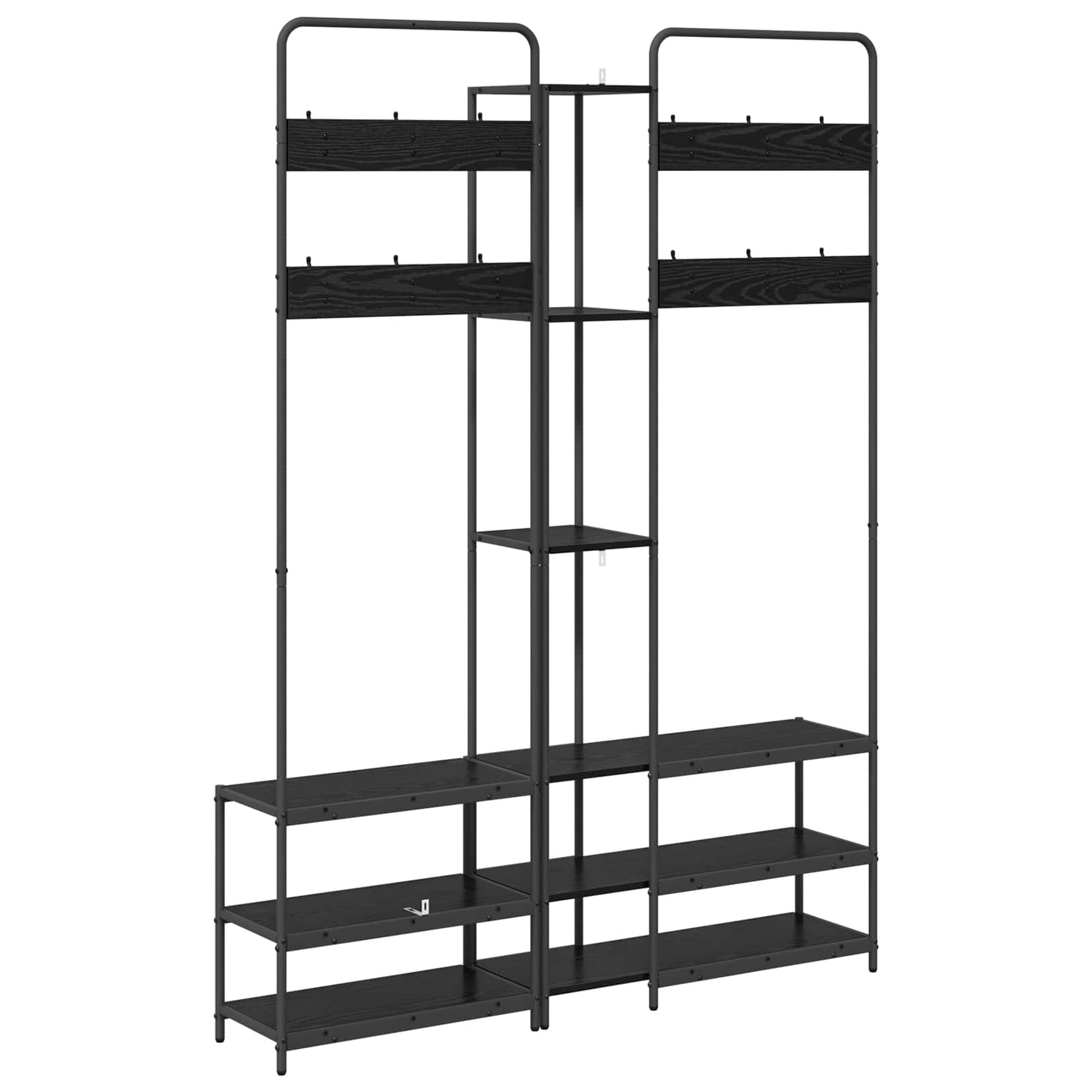Coat Stand with Shoes Bench Black Oak 143 x 30 x 199.5 cm
