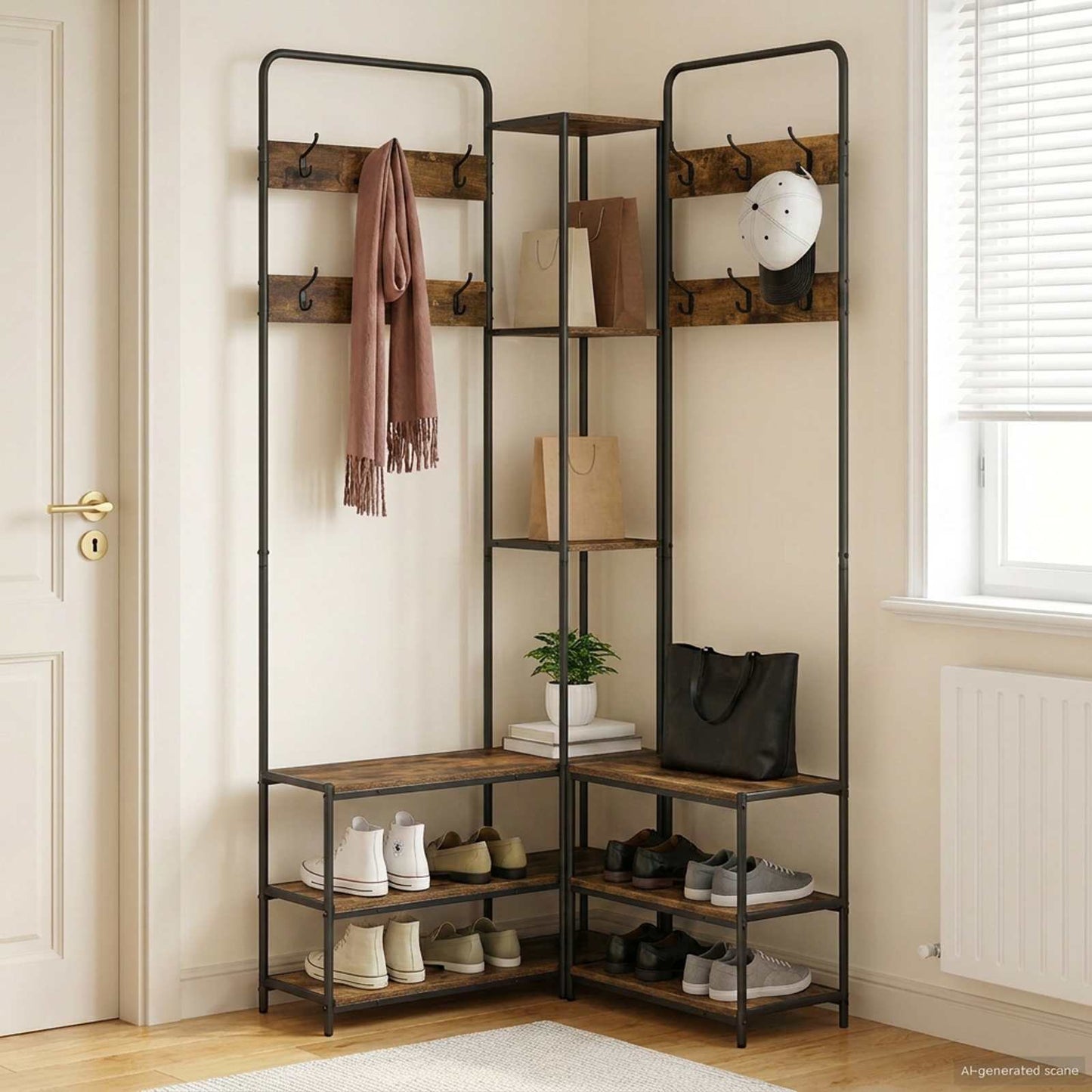 Coat Stand with Shoes Bench Smoked Oak 143 x 30 x 199.5 cm