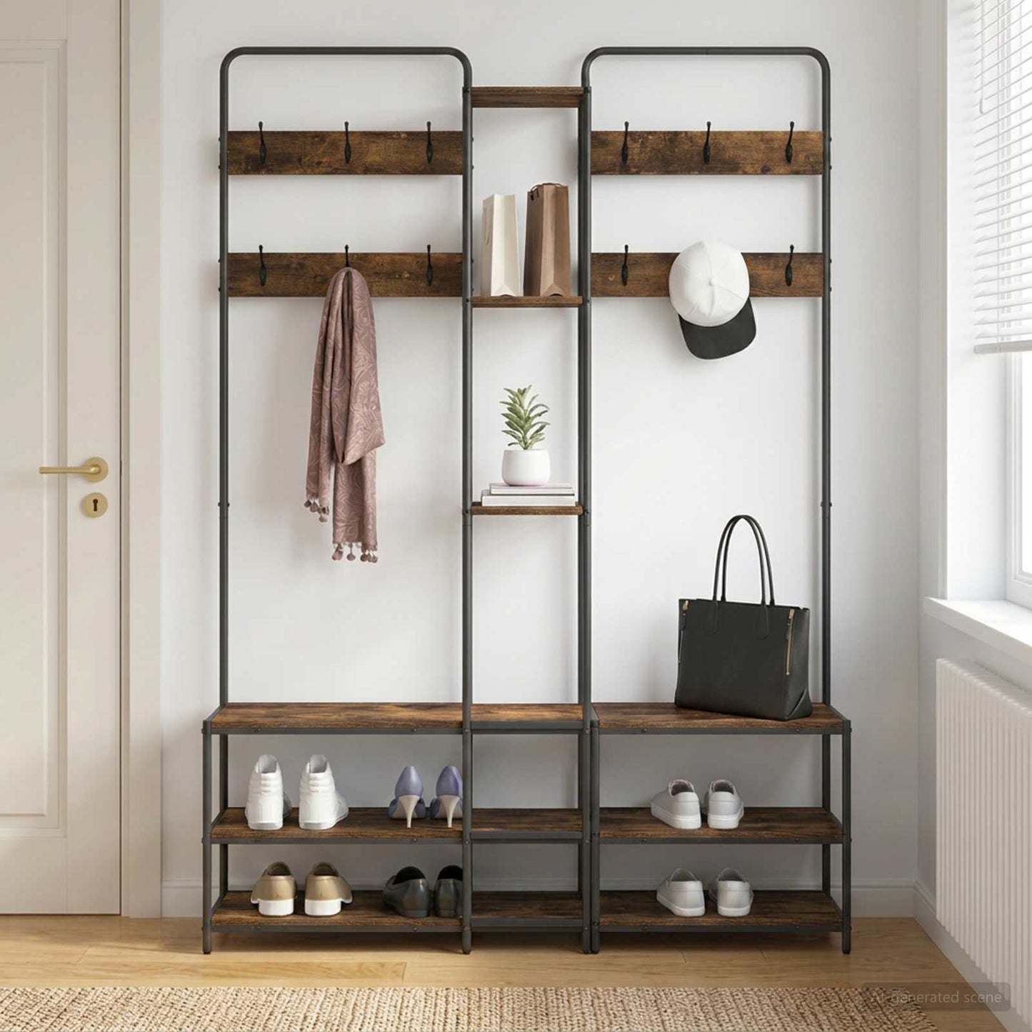 Coat Stand with Shoes Bench Smoked Oak 143 x 30 x 199.5 cm