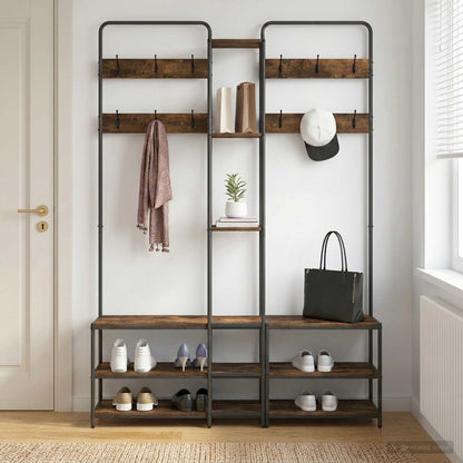 Coat Stand with Shoes Bench Smoked Oak 143 x 30 x 199.5 cm
