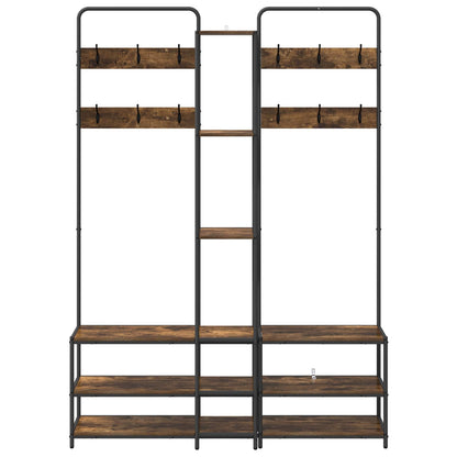 Coat Stand with Shoes Bench Smoked Oak 143 x 30 x 199.5 cm