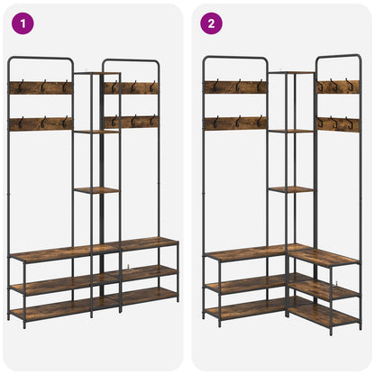 Coat Stand with Shoes Bench Smoked Oak 143 x 30 x 199.5 cm