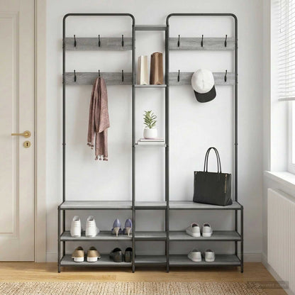 Coat Stand with Shoes Bench Grey Sonoma 143 x 30 x 199.5 cm
