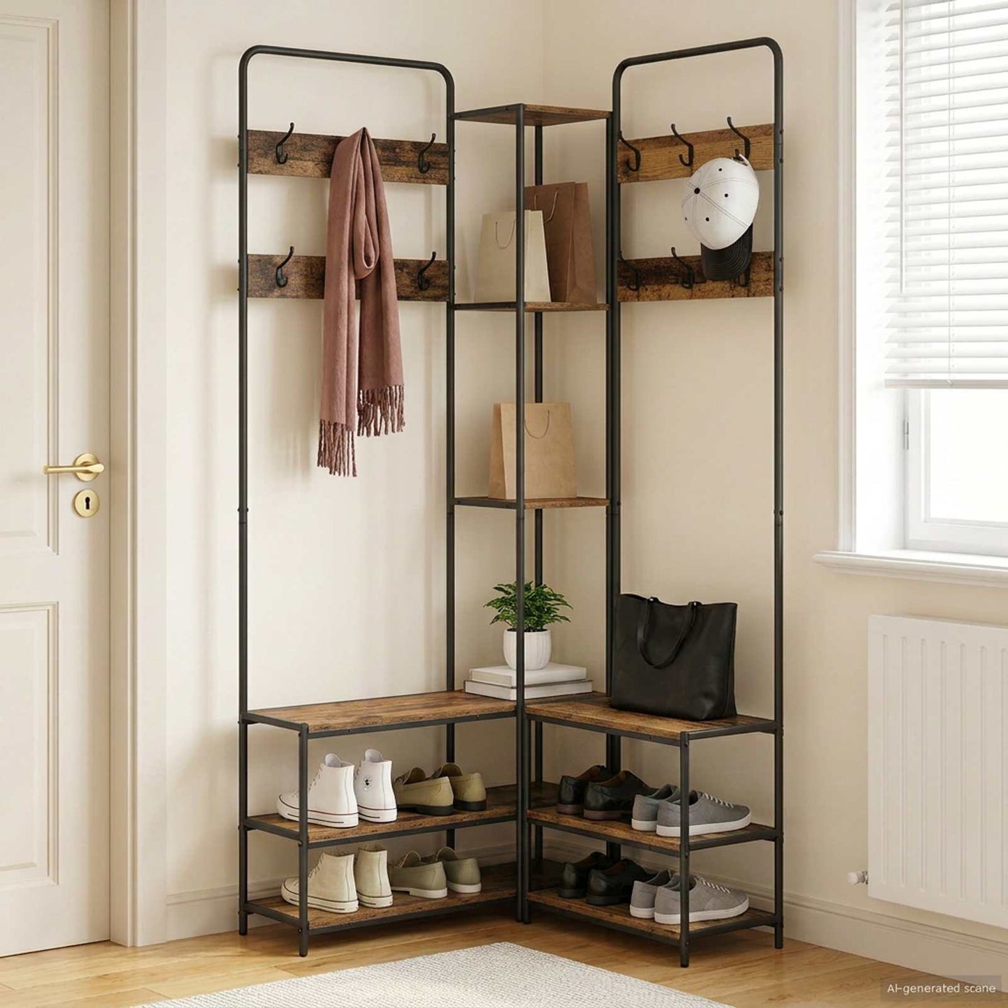 Coat Stand with Shoes Bench Old Wood 143 x 30 x 199.5 cm