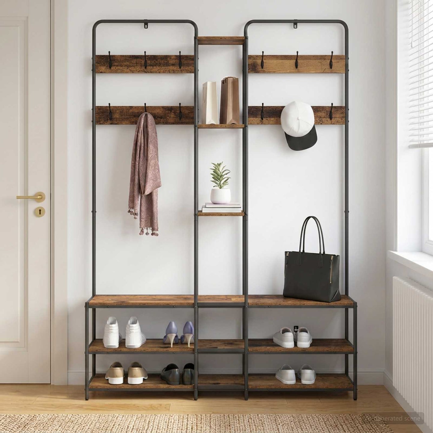 Coat Stand with Shoes Bench Old Wood 143 x 30 x 199.5 cm