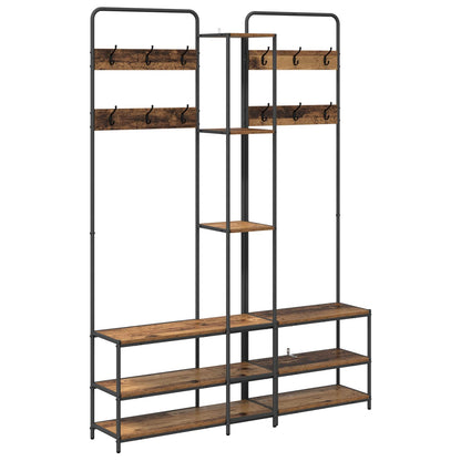Coat Stand with Shoes Bench Old Wood 143 x 30 x 199.5 cm