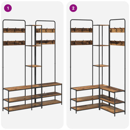 Coat Stand with Shoes Bench Old Wood 143 x 30 x 199.5 cm
