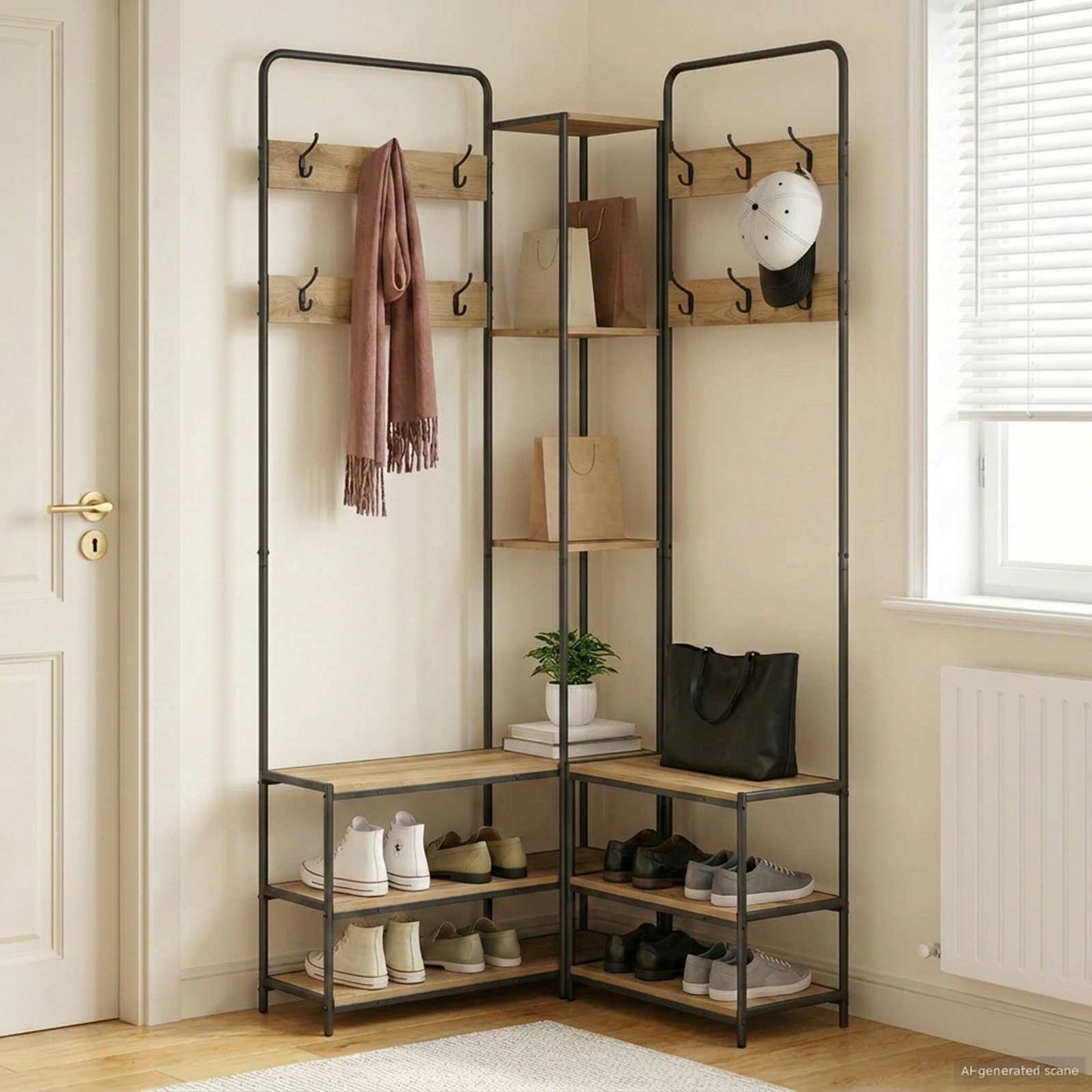Coat Stand with Shoes Bench Artisan Oak 143 x 30 x 199.5 cm