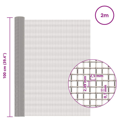 Mesh Screen 100 x 200 cm 8 Mesh Stainless Steel 201 Silver