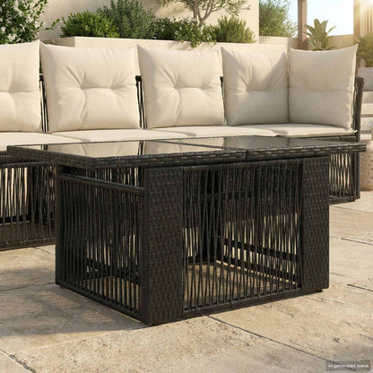 Garden Table Black 100 x 55 x 37 cm PE Rattan and Glass