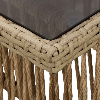 Garden Table Beige 100 x 55 x 37 cm PE Rattan and Glass