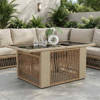 Garden Table Beige 100 x 55 x 37 cm PE Rattan and Glass