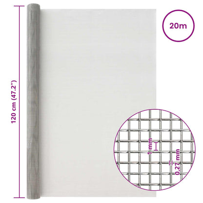 Mesh Screen 120 x 2000 cm 20 Mesh Stainless Steel 201 Silver