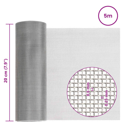 Mesh Screen 20 x 500 cm 30 Mesh Stainless Steel 201 Silver