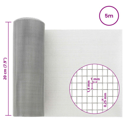 Mesh Screen 20 x 500 cm 18 mesh Stainless Steel 304 Silver