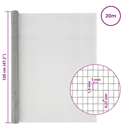 Mesh Screen 120 x 2000 cm 18 mesh Stainless Steel 304 Silver