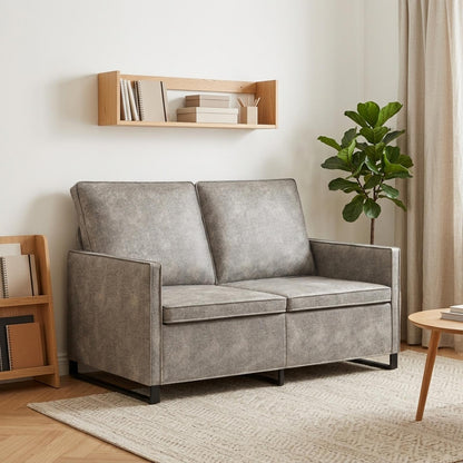 2 Seater Sofa Light Grey 130 x 81 x 82 cm Faux Suede Fabric