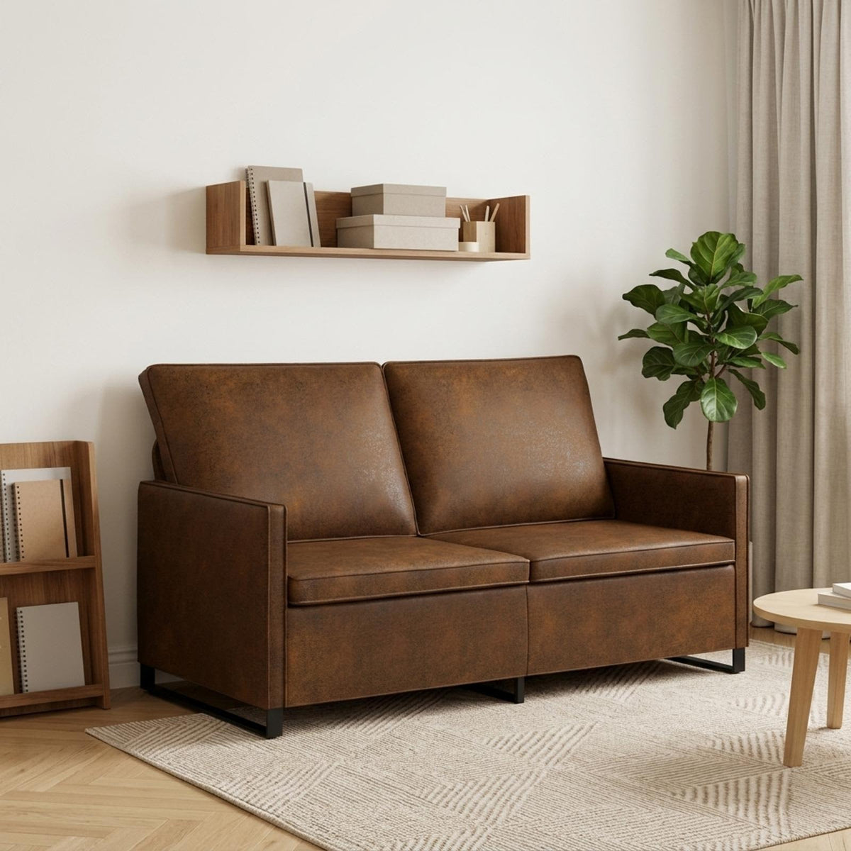 2 Seater Sofa Brown 150 x 81 x 82 cm Faux Suede Fabric