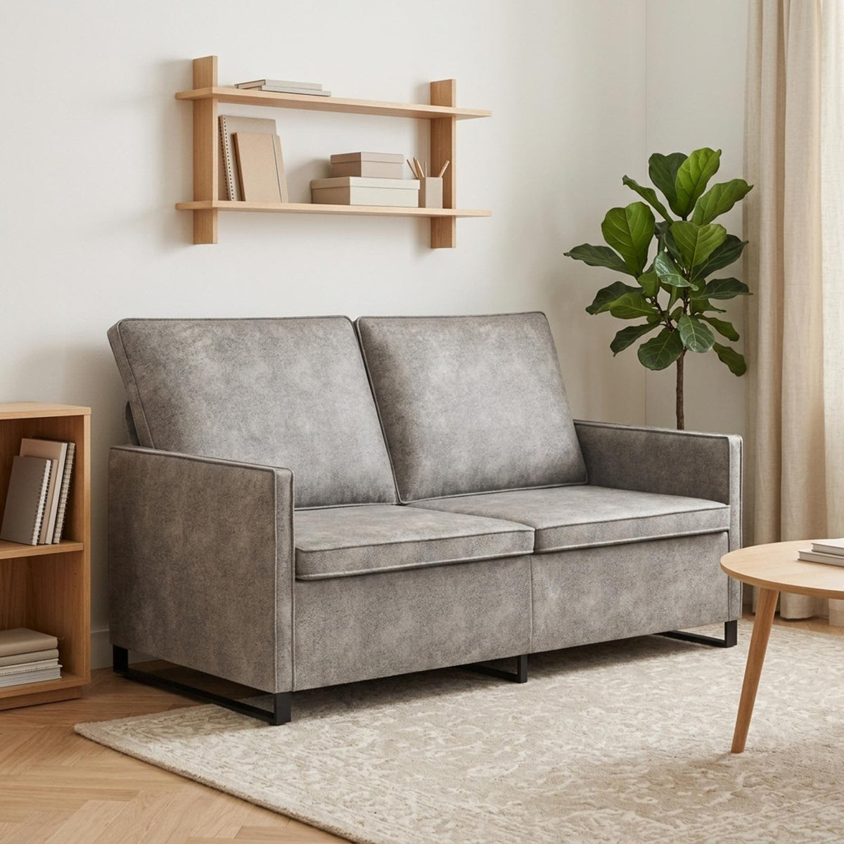 2 Seater Sofa Light Grey 150 x 81 x 82 cm Faux Suede Fabric